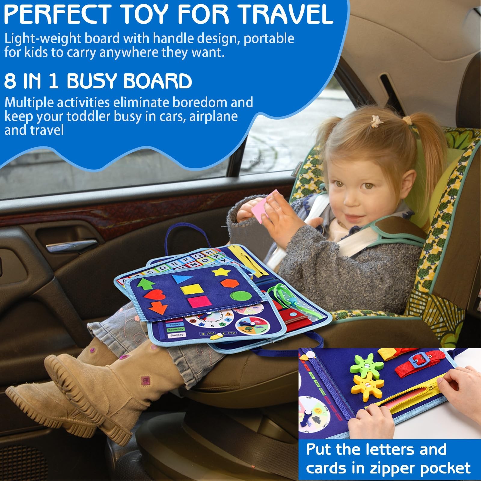 Esjay Toddler Busy Board Montessori Toys for Boys, Medium, Blue Dinosaur