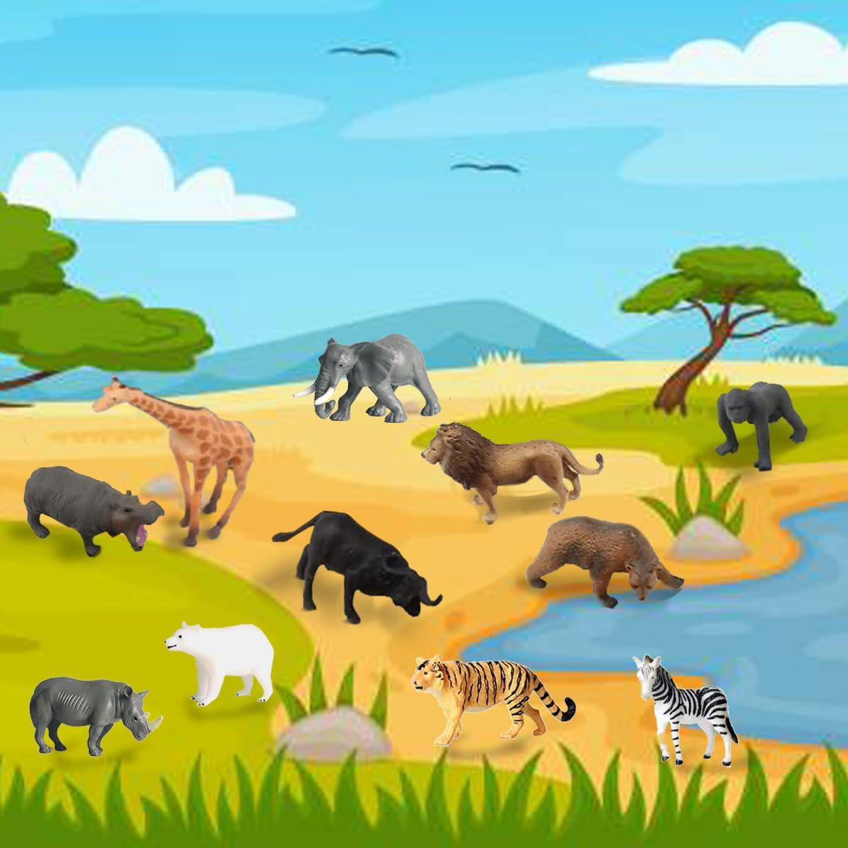 12 Pcs Mini Safari Animals Figures Toys, Realistic Jungle Zoo Animal Figurines C