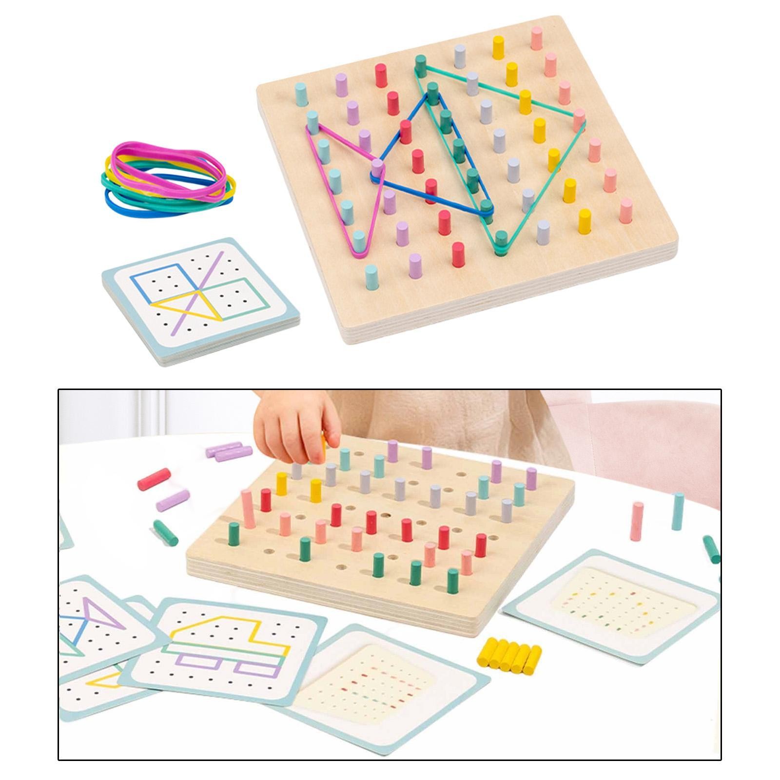 Wooden Geoboard with Bands Create Figures Shape Party Favor Fine Motor Skill