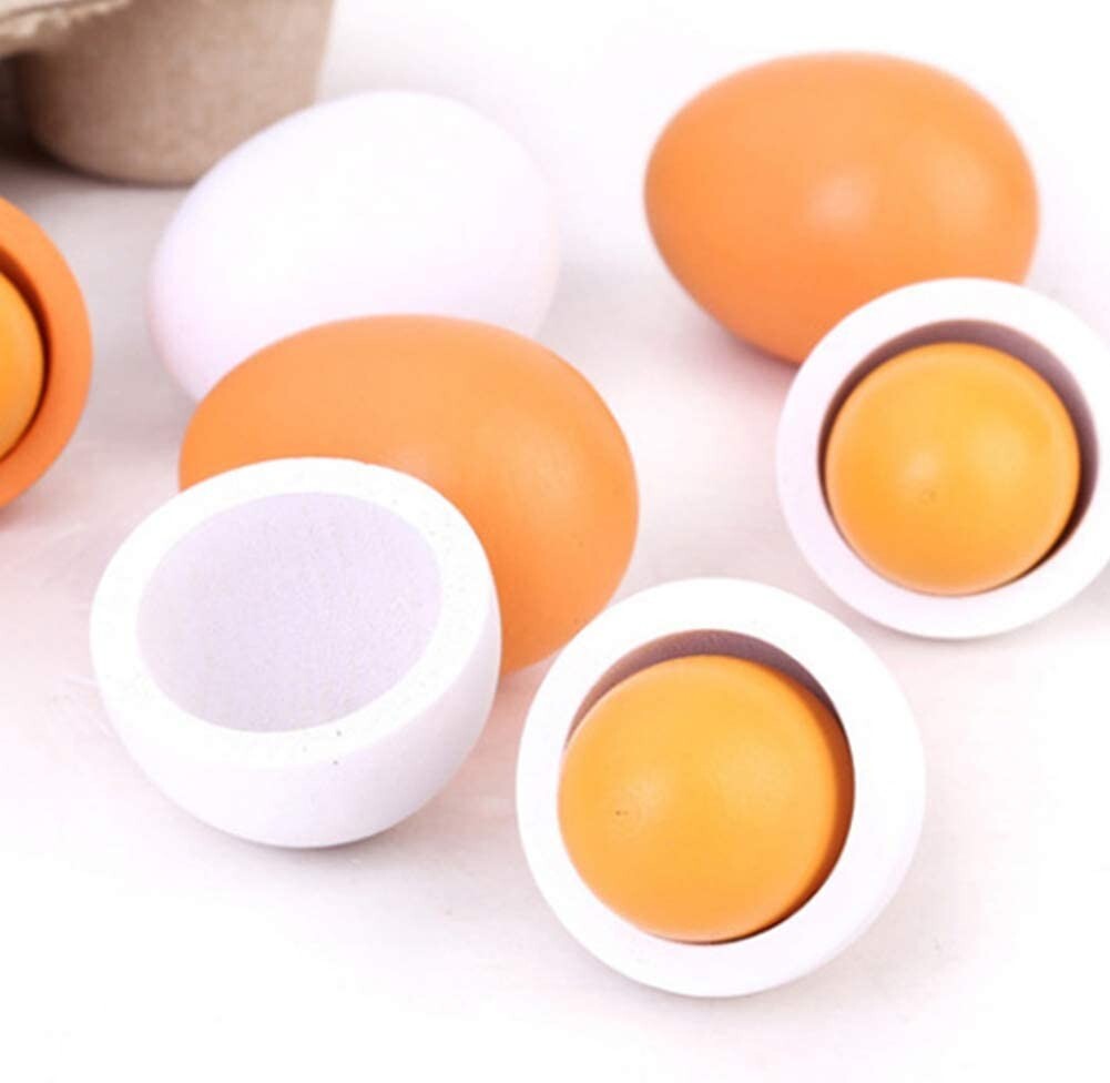 2 PACK Wooden Eggs, 6PCS Easter Egg Toys Wooden Play Food Pretend Play Food Sets