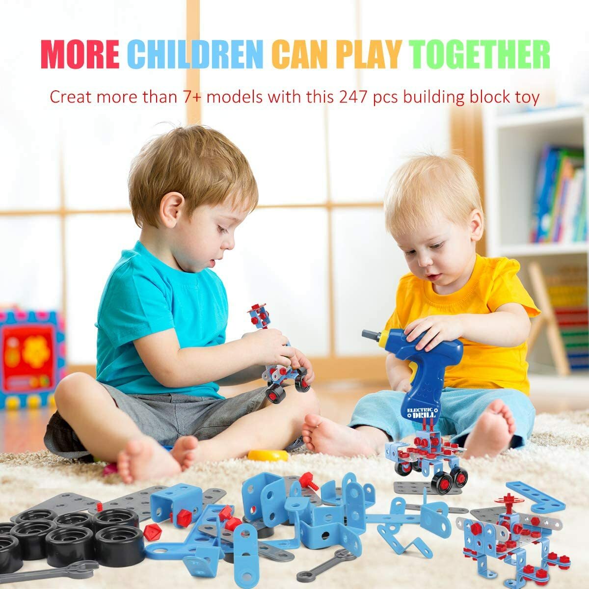 247pcs 7-in-1 STEM Toys Robot Building Kit, Electric Drill Puzzle Building Set w