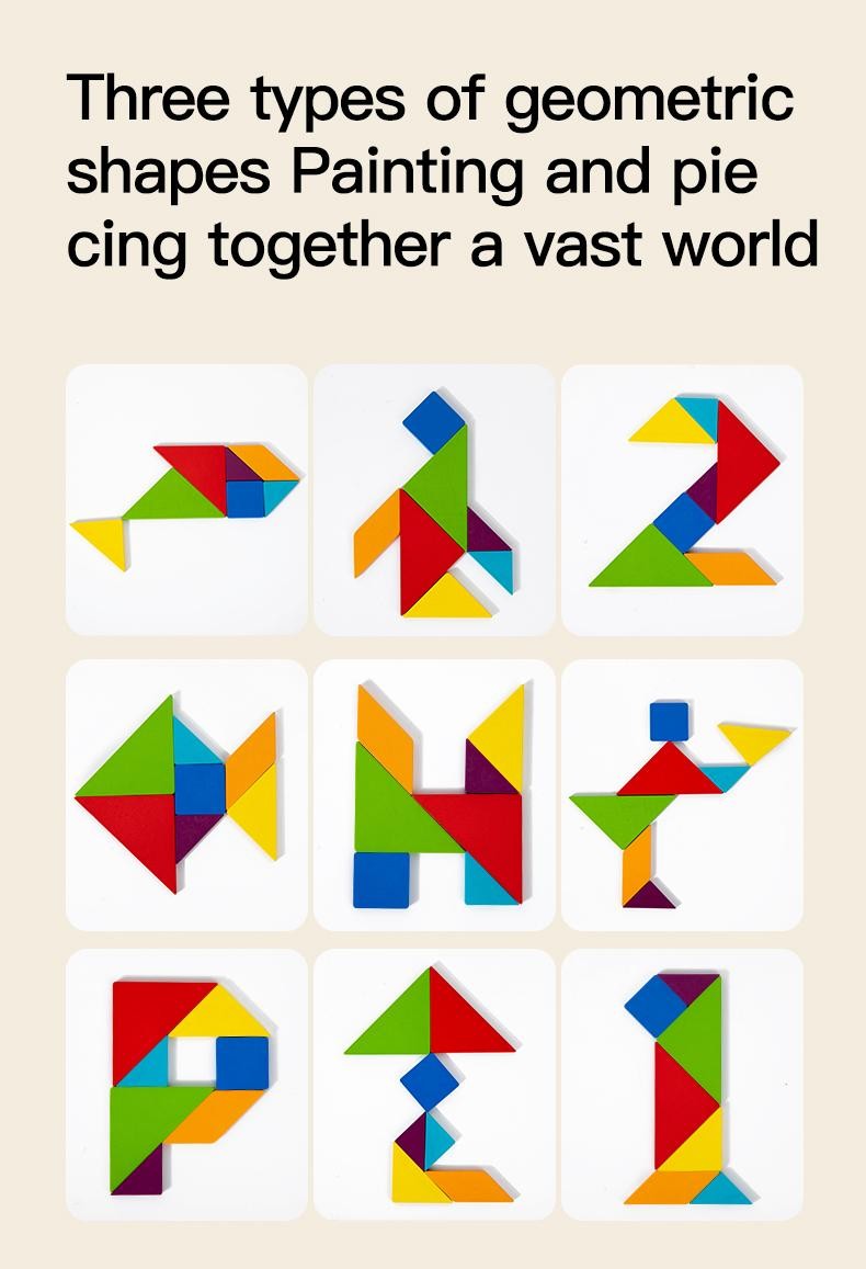 3d Wooden Tangram Puzzle Board Geometric Shapes Educational Learning Aid