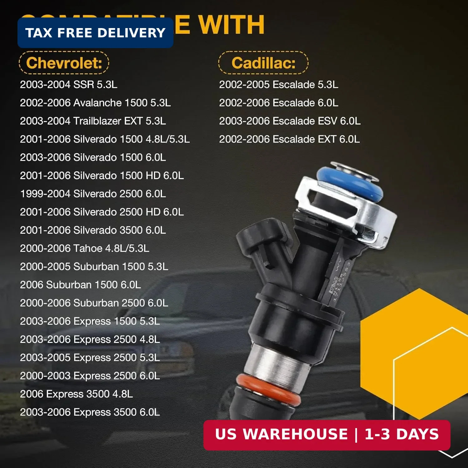 4.8 5.3 6.0 Fuel Injector 4 Holes 8Pcs, Compatible with 1999-2006 Chevrolet Silv