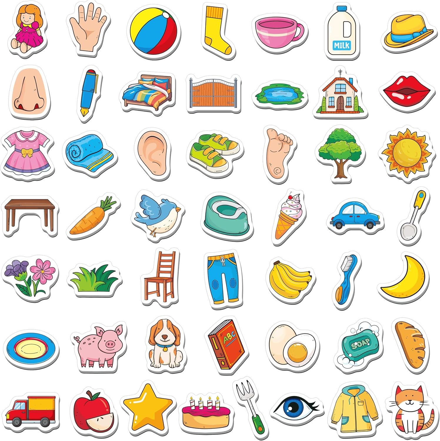 50 PCS First Word Magnets, Magnetic Thickened Daily Items Fridge Magnets Adorabl
