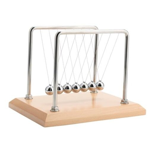 Large Newtons Cradle Pendulum with 7 Balls, Physics Perpetual Beech Base