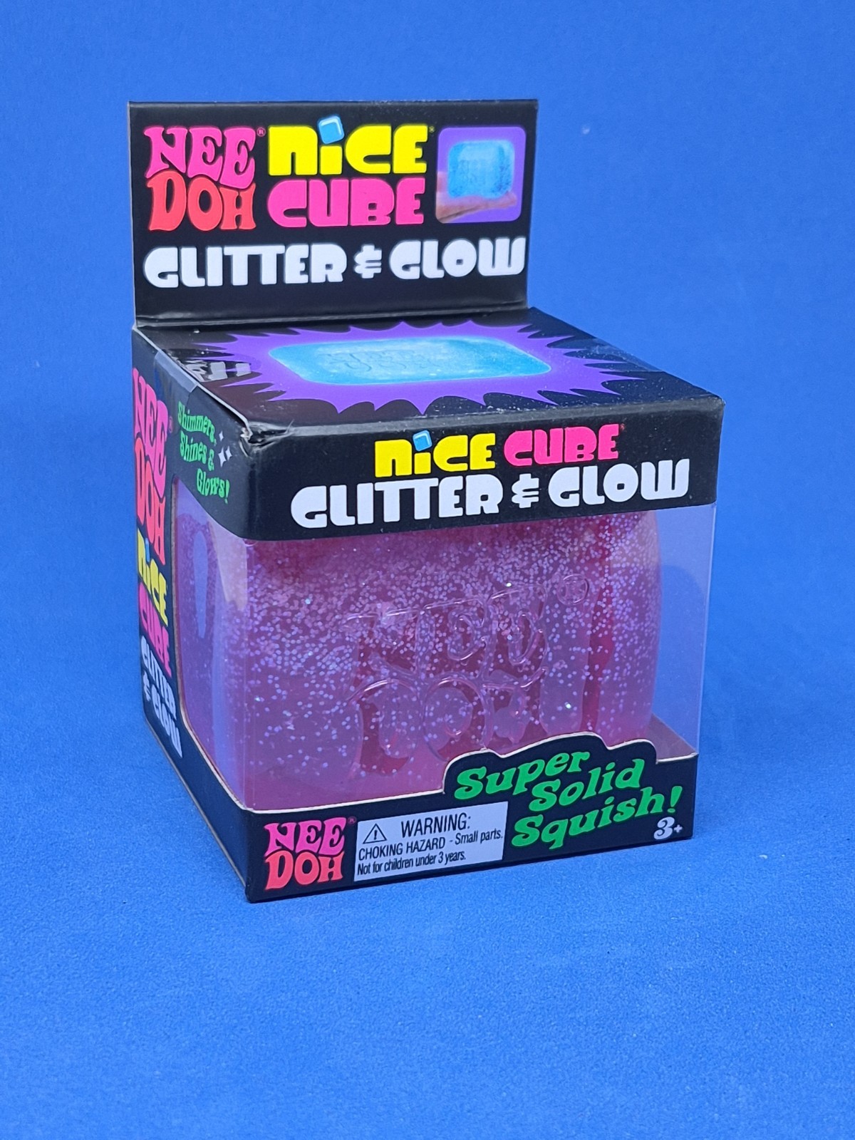 New Schylling NeeDoh Pink Nice Cube Glitter And Glow Super Solid Squishy