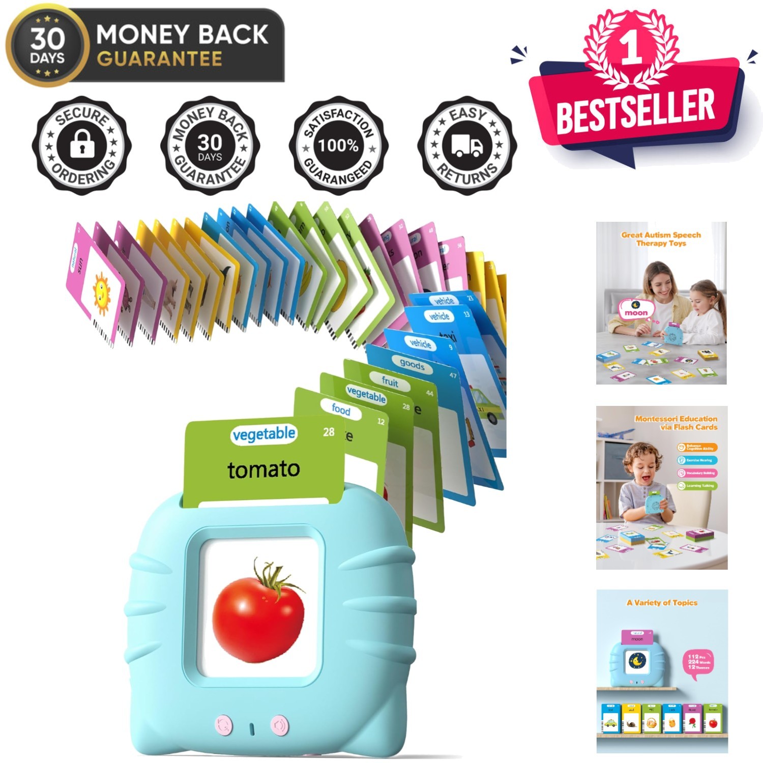 Montessori Talking Flash Cards: 224 Durable Words for Toddlers Language Growth