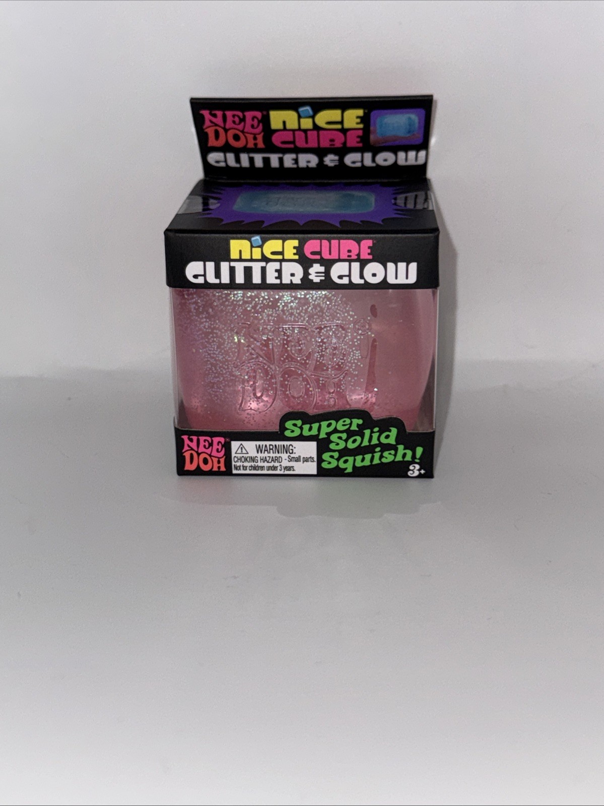 Schylling NeeDoh Pink Nice Cube Glitter & Glow Super Solid Squish New