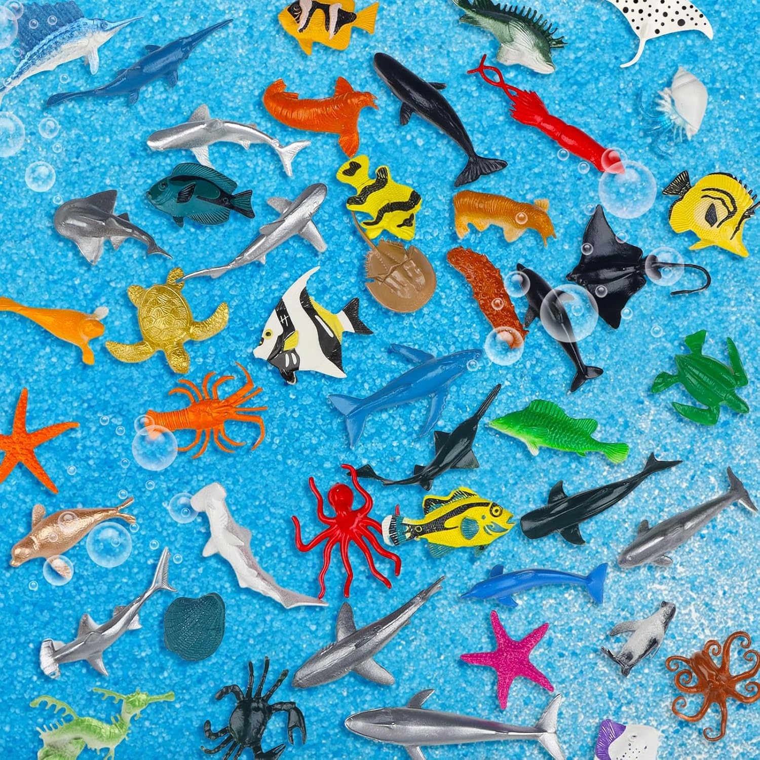 54 Pack Assorted Mini Vinyl Plastic Ocean Sea Animal Figures Toy Set, Realistic