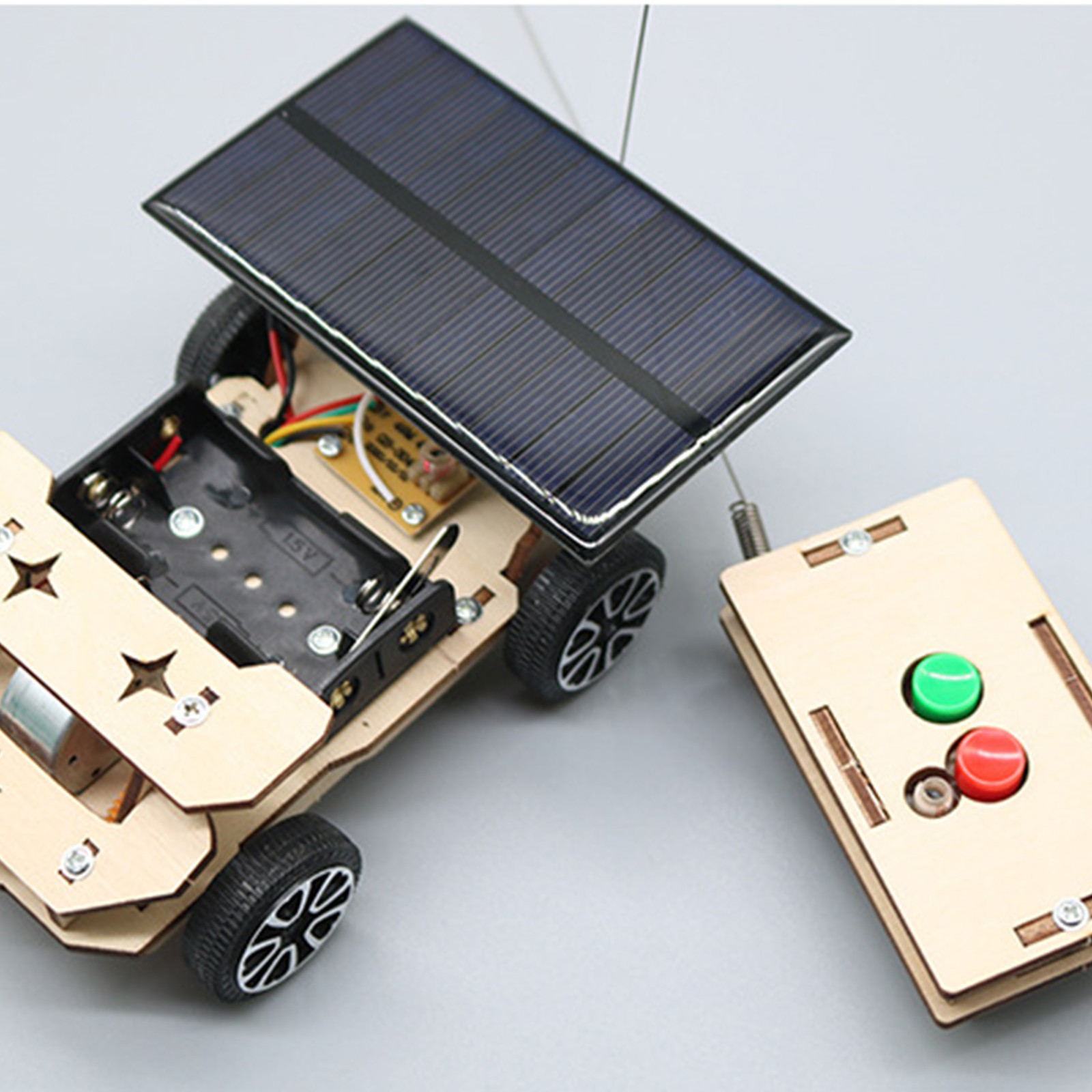 Solar Wireless Remote Control Car Model Composite Wood Electric Motor Building