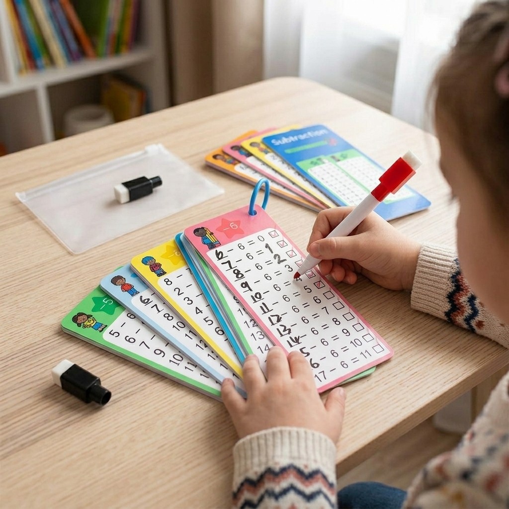 15Pcs Subtraction Math Flash Cards with 2 Pens & Ring for Kids Learning