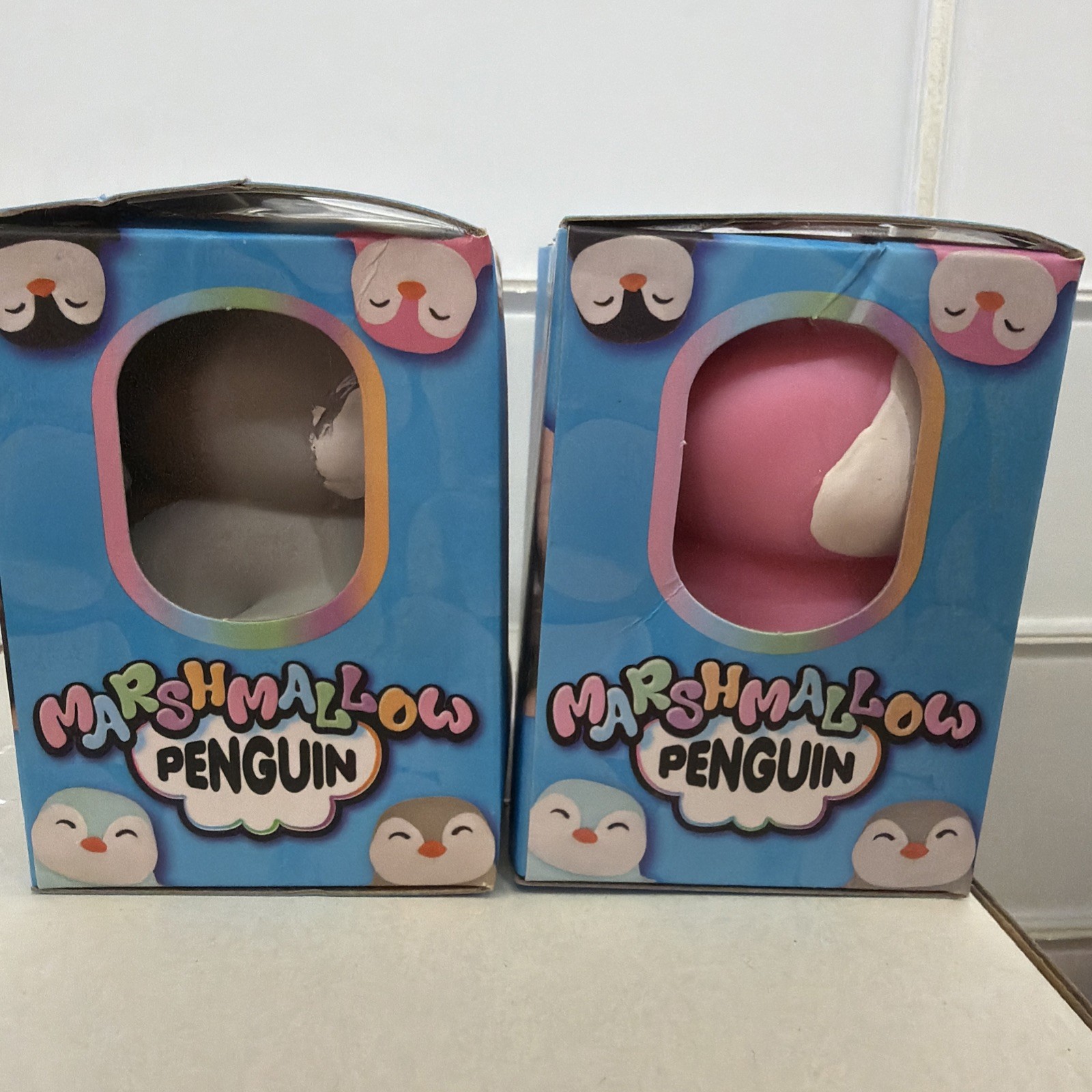 Marshmallow penguin The Toy Network Squishy Stress Fidget SET OF 2 PINK & GRAY