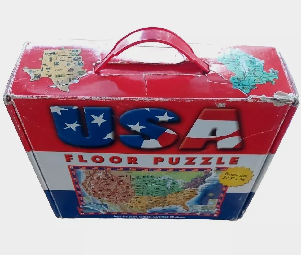 USA Floor Puzzle State Map, 60 pieces Complete, 22.5″ × 36″ Ages 3-5
