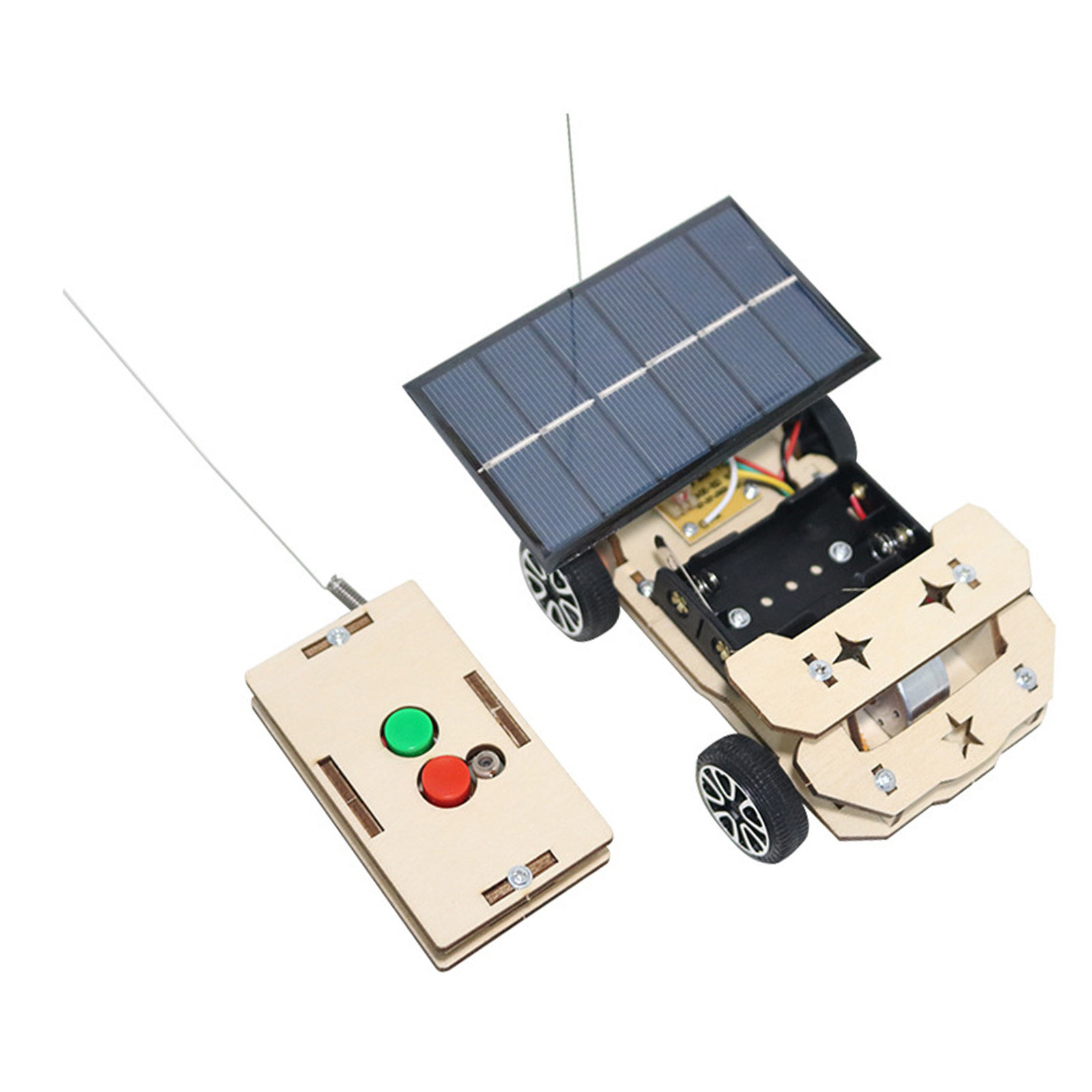 Solar Wireless Remote Control Car Model Composite Wood Electric Motor Building