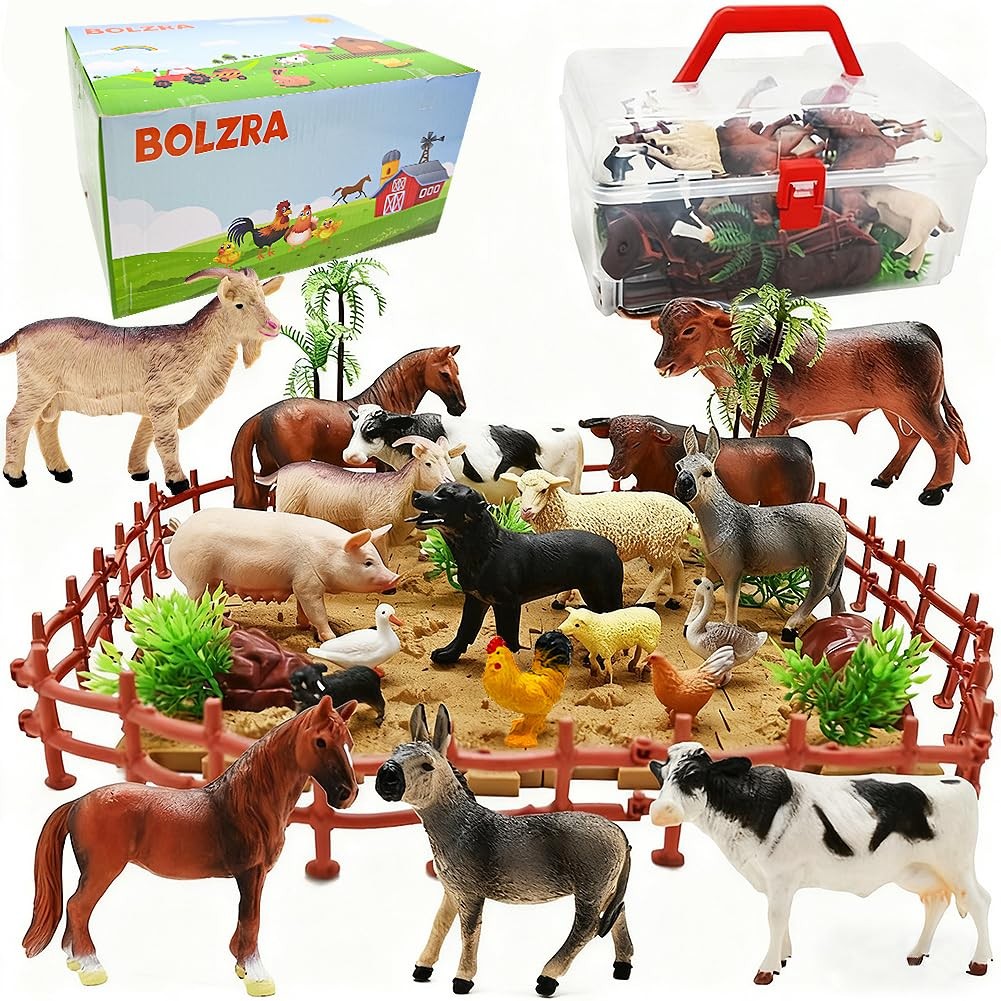 Realistic Farm Animal Figurines Playset with Fences – 53 PCS Educational Toys