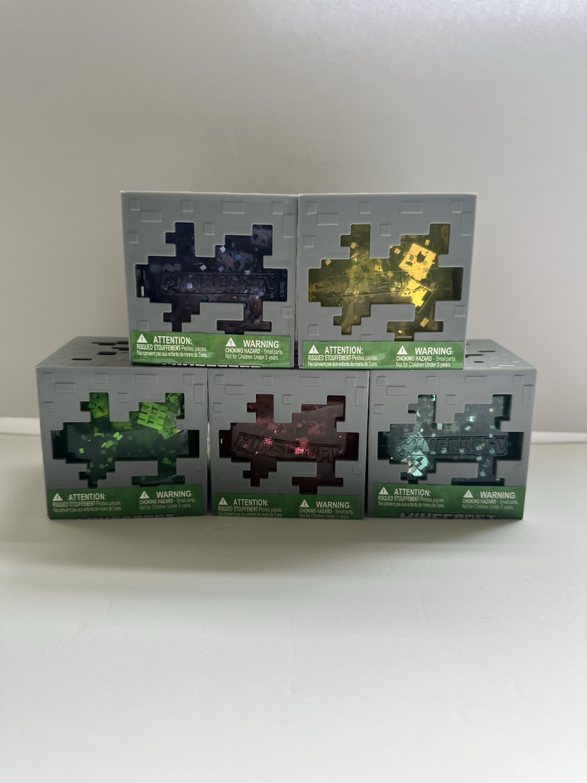 Minecraft Jelly Cube Fidget Toy- Lot of 5- Yellow- Blue- Red- Green- Purple