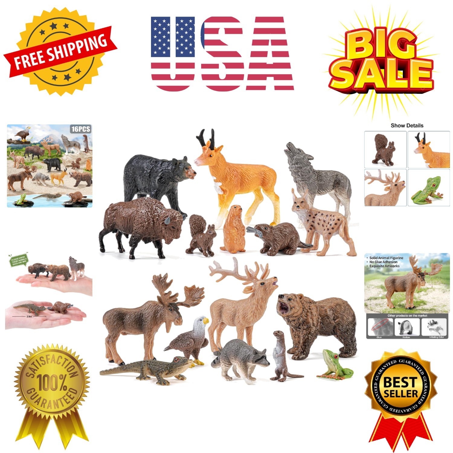 16PCS Mini North American Woodland Animals Figurines Toys, Realistic Jungle W…
