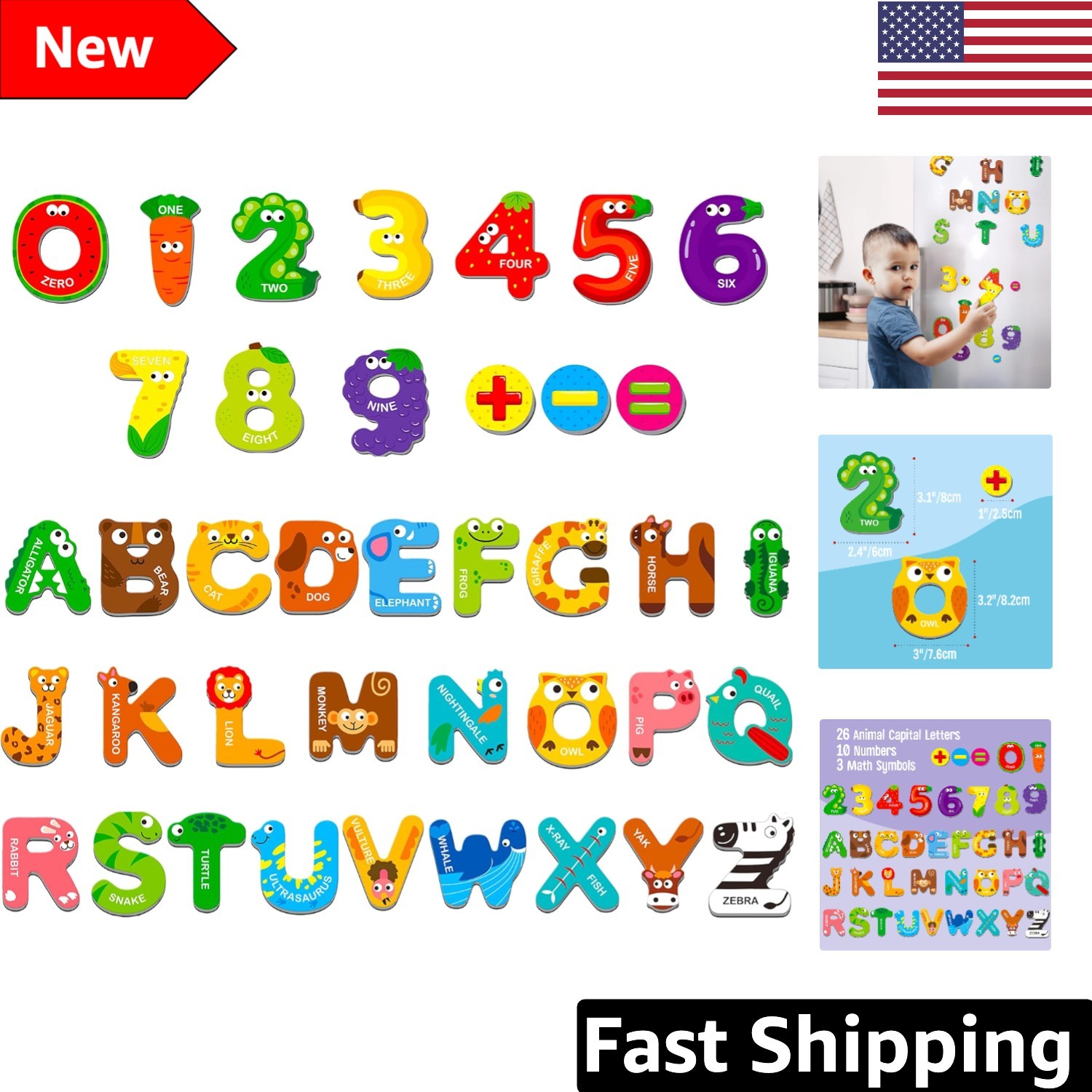 Fun Educational Magnetic Letters & Numbers with Animal Characters for Ages 3-5