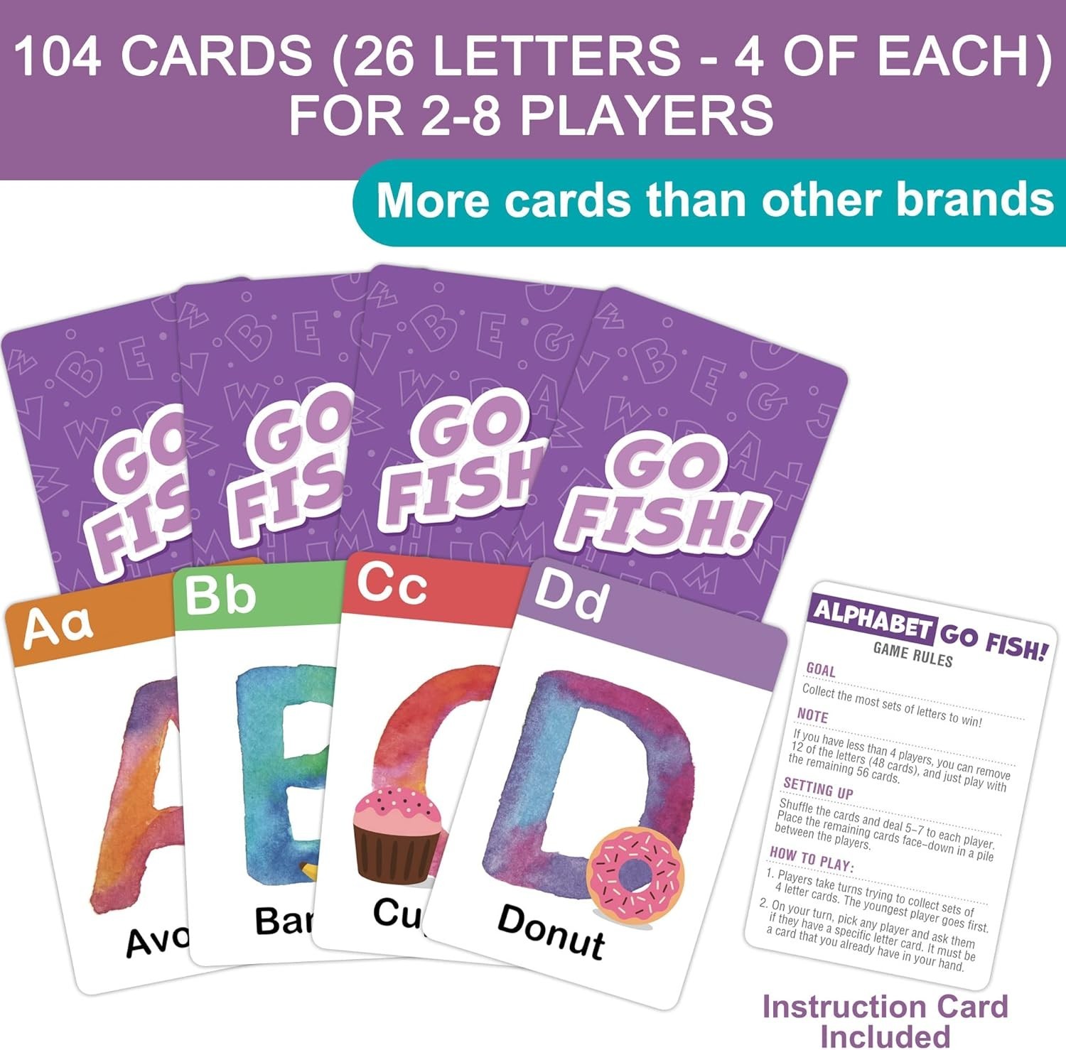 Alphabet Go Fish Card Game for Kids,104 Cards, Oversized ABC Learning Playing…