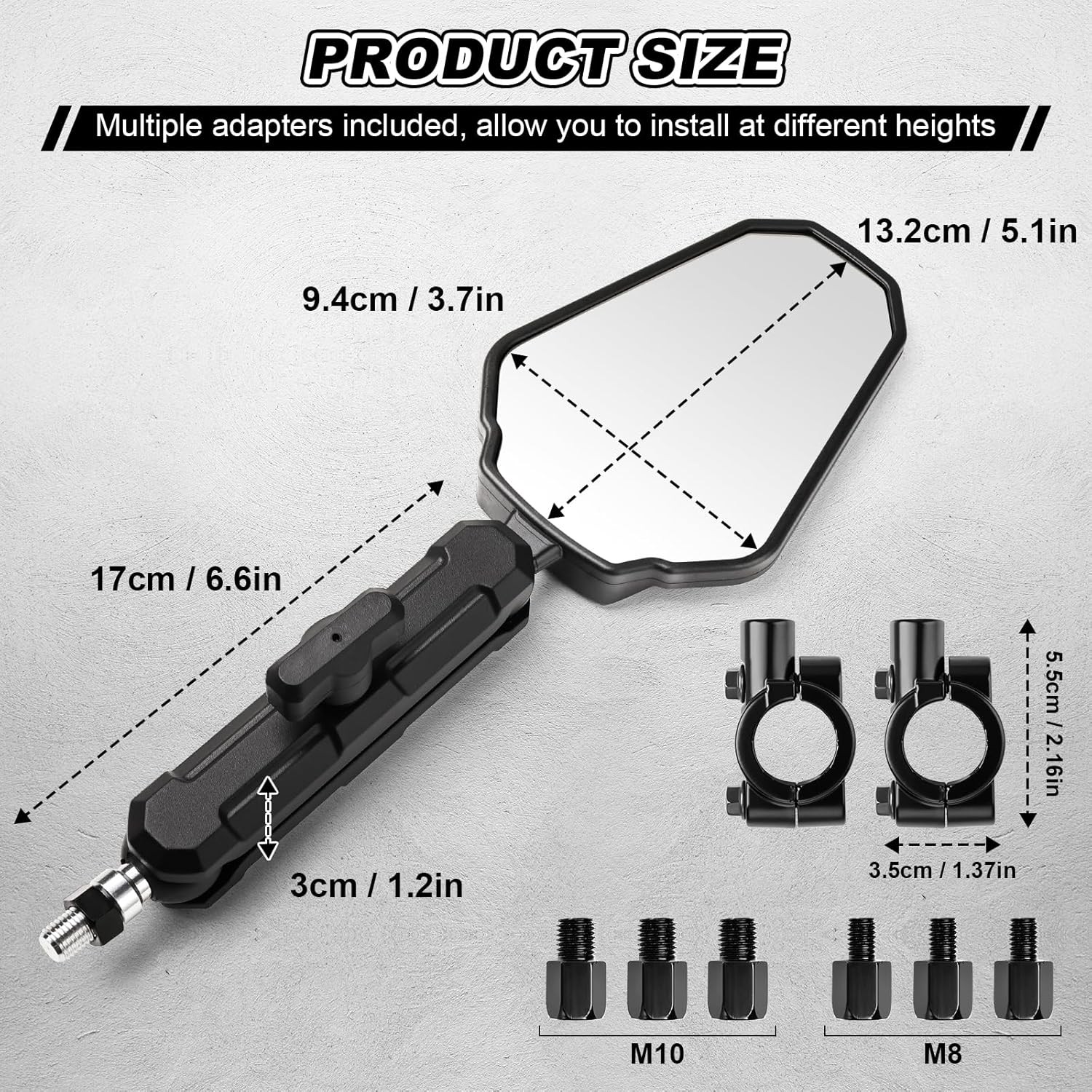 Nifeida Adventure Motorcycle Mirrors, 8/10MM Screw Easy to Install Universal Rea