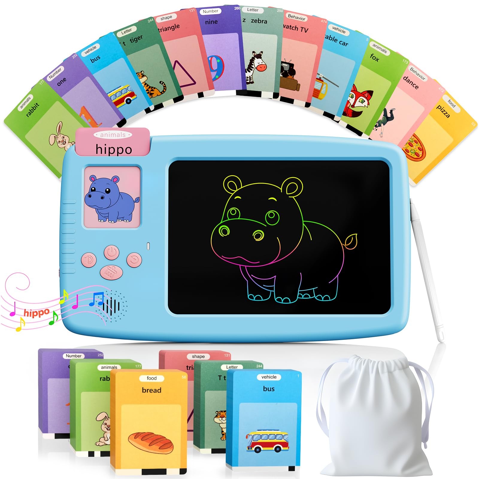 Talking Flash Cards for Toddlers: 2-in-1 LCD Writing Tablet with 510 Sight Wo…