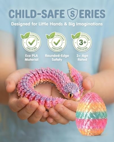3D Printed Snake in Egg – Easter Basket Stuffer: Poseable Crystal Rainbow Snake