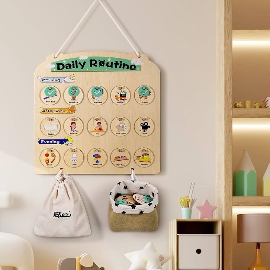 Wooden Daily Schedule Home Classroom Morning Bedtime Routine Chore Chart Kids