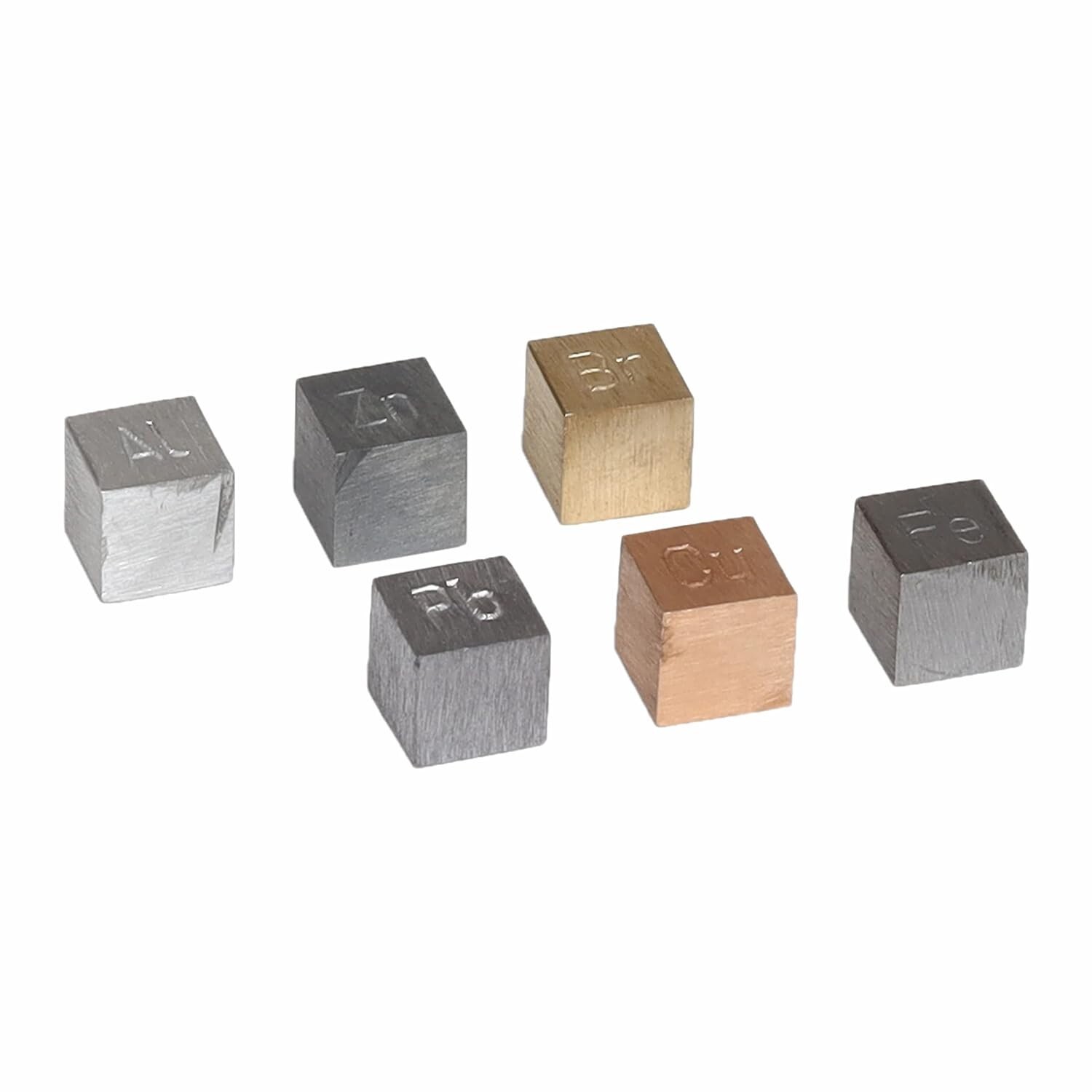 Density Cubes Set Includes 6 Metals Brass Lead Iron Copper Aluminum Zinc 10mm