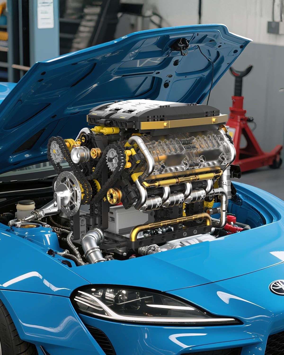 Karei V8 Engine Building Set, V8 Engine Model Kit That Run with Manual & Electri