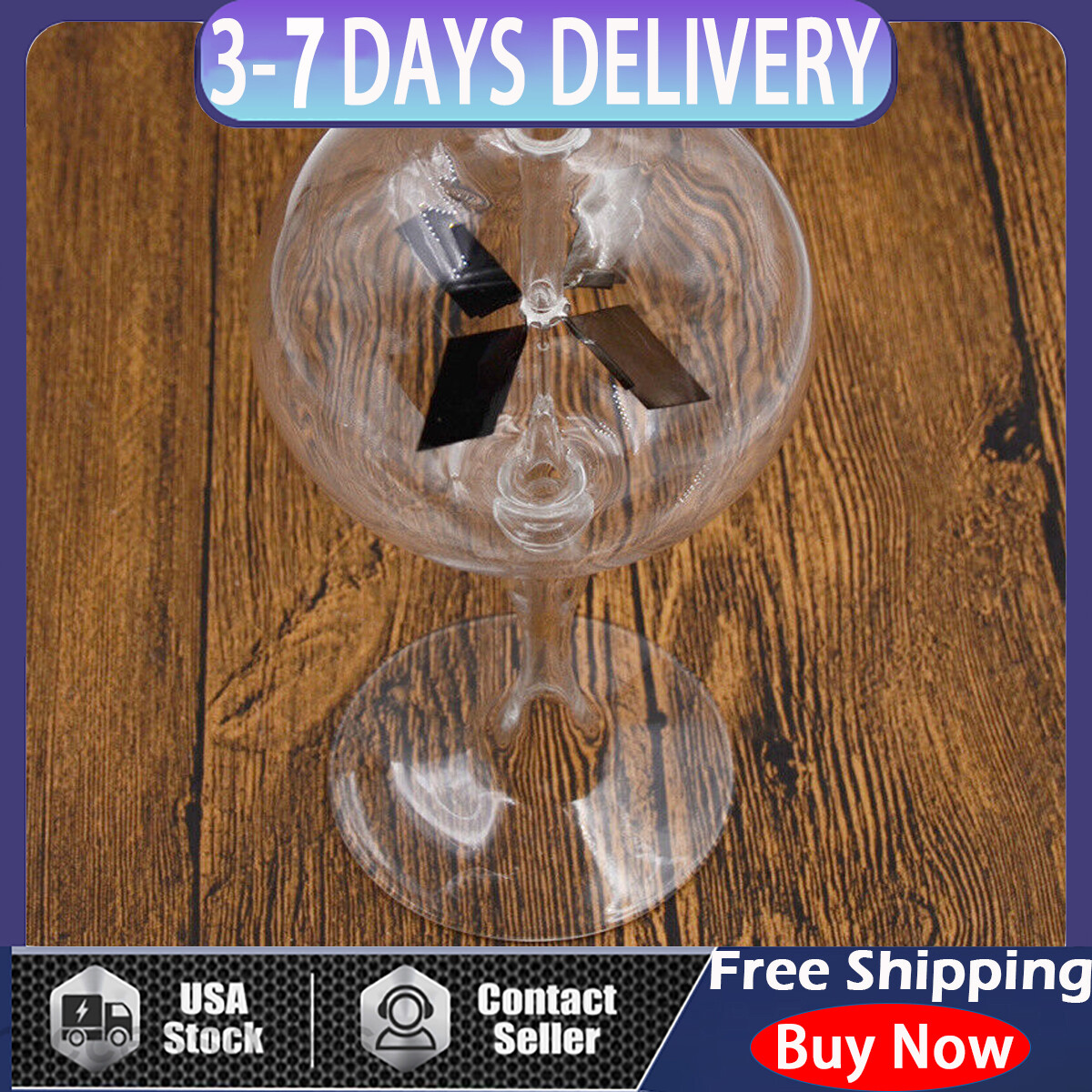 Clear Glass Light Mill Crookes Radiometer Solar Power for Home Office Ornaments