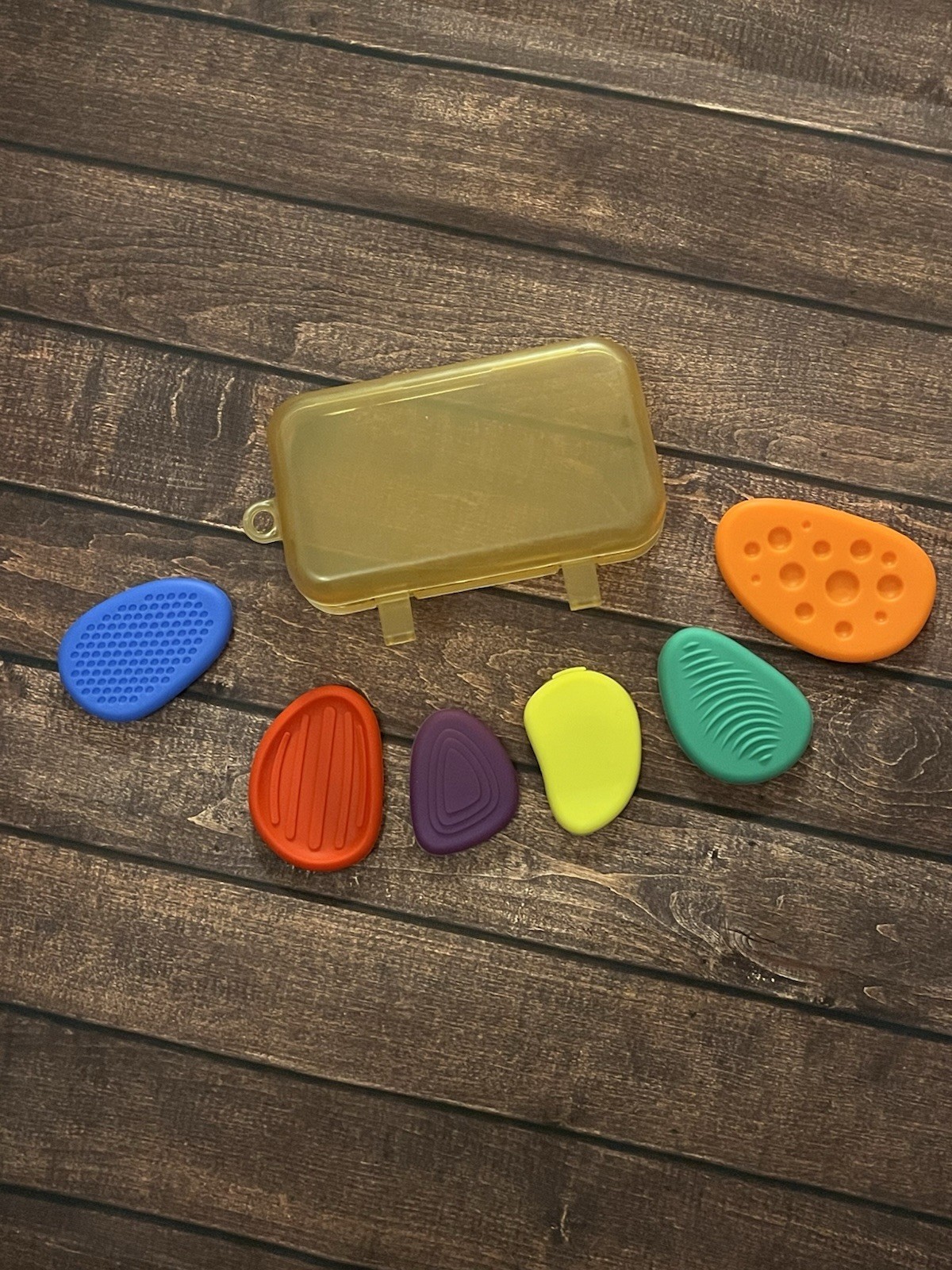 6 Pc Silicone Kids Fidget Toy Sensory Stress Relief Worry Stones Texture + Case