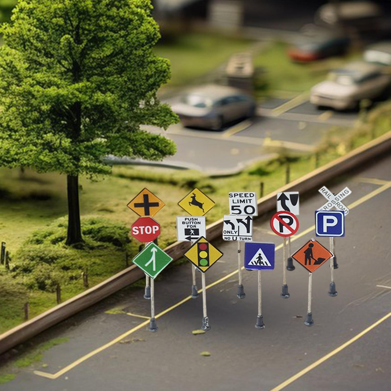 14 Pieces Mini Traffic Signs Playset Miniature Realistic Collection Traffic