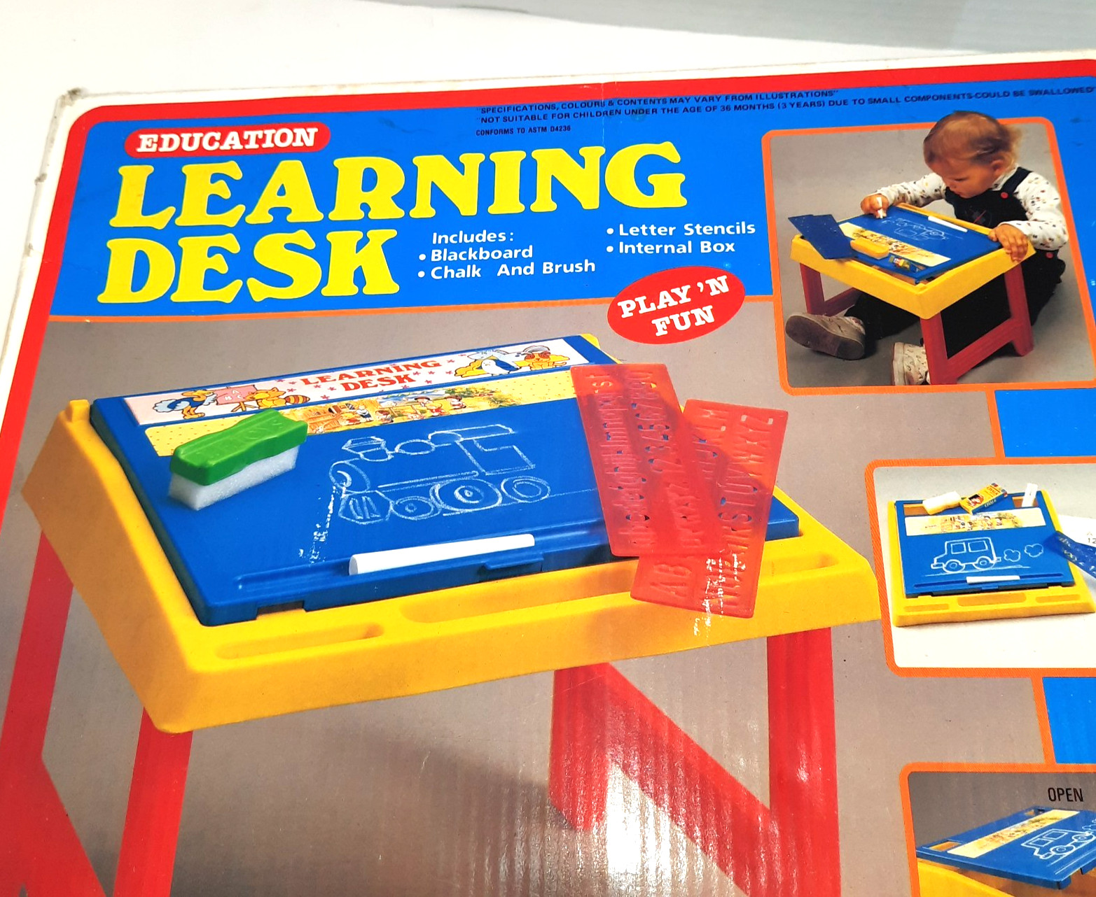 RARE Vintage Centre Toys Education Learning Desk w/Blackboard, Chalk, Stencils