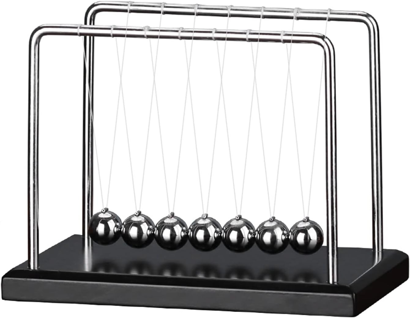 Newton’s Cradle 7 Ball 9″ Balance Physics Toy with Wooden Base, Office Desk Deco