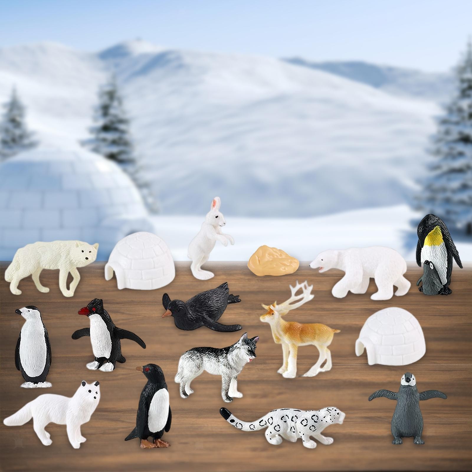 16x Realistic Arctic Animals Polar Animal Playset Miniature Figurines for