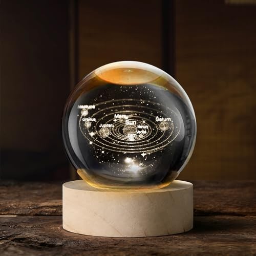 3D Solar System Crystal Ball, 60mm Laser Engraved Astronomy Space Solar system