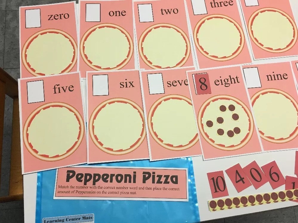 Pepperoni Pizza – Learning Center- Math Mats Counting 0 To 10- Laminated Mats