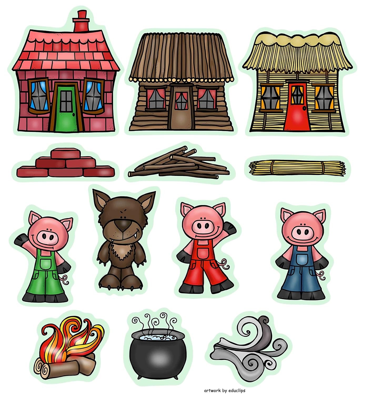 Small Three Little Pigs Story Set Flannel Felt Board Figures 13 Precut Pieces