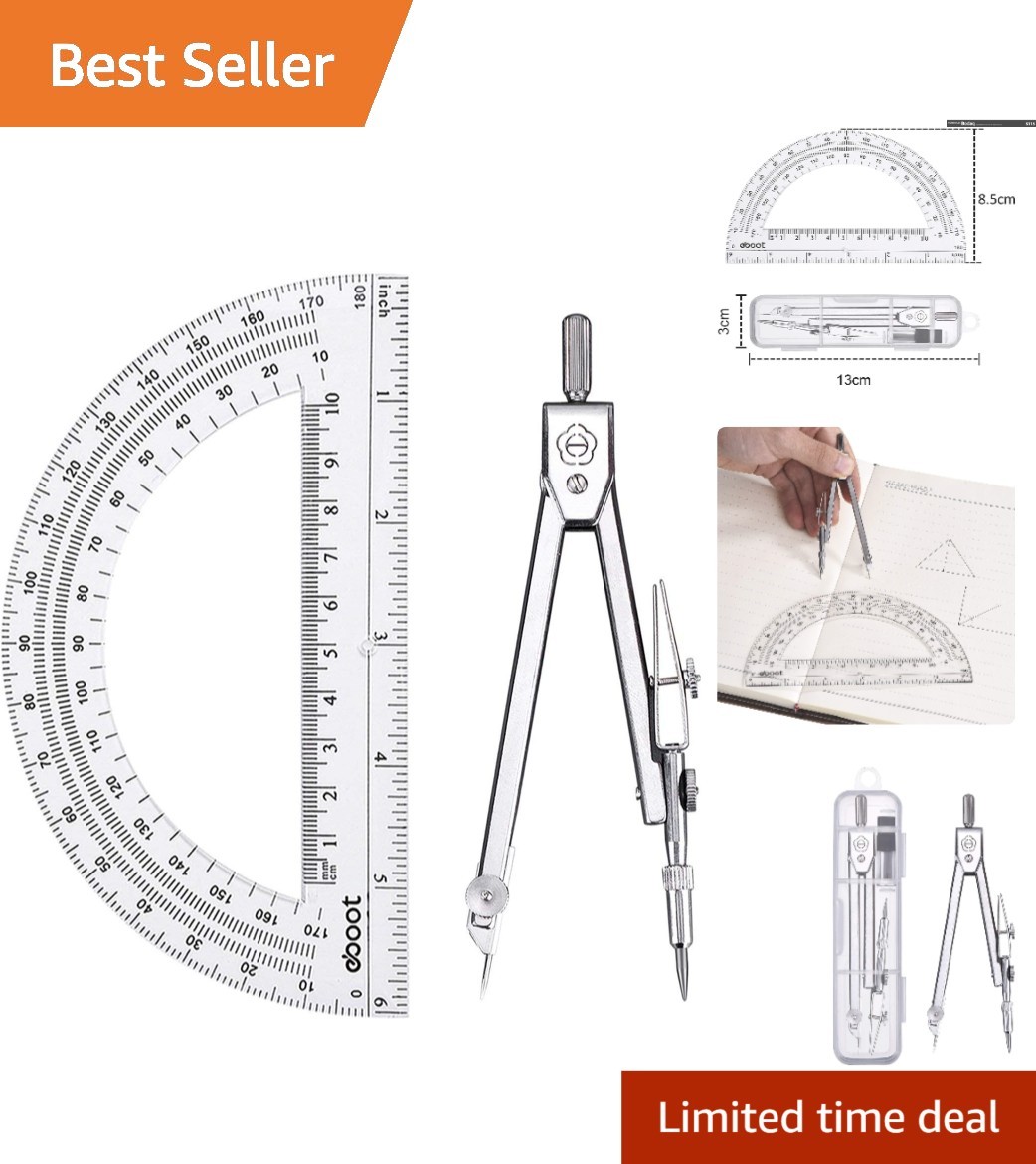 Clear 6 Inch Protractor & Stainless Steel Compass – Geometry Essentials Set