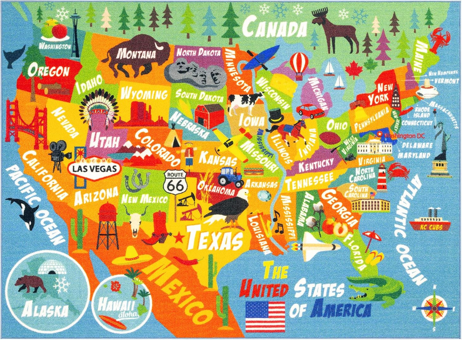 3X5 USA United States Map Toy Car Road Rug – Educational Play Mat Carpet for Kid