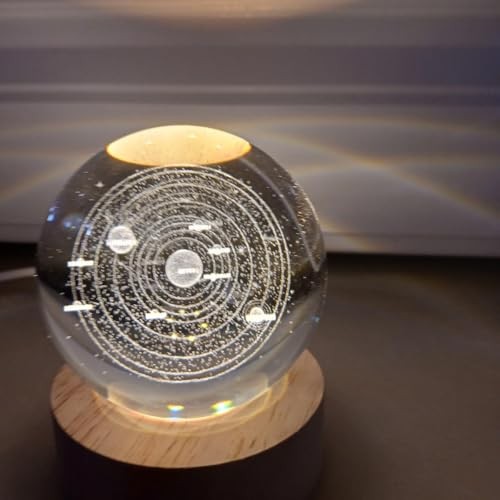 3D Clover Crystal Ball 60mm with Wood Base, Good Universe Gifts Solar System