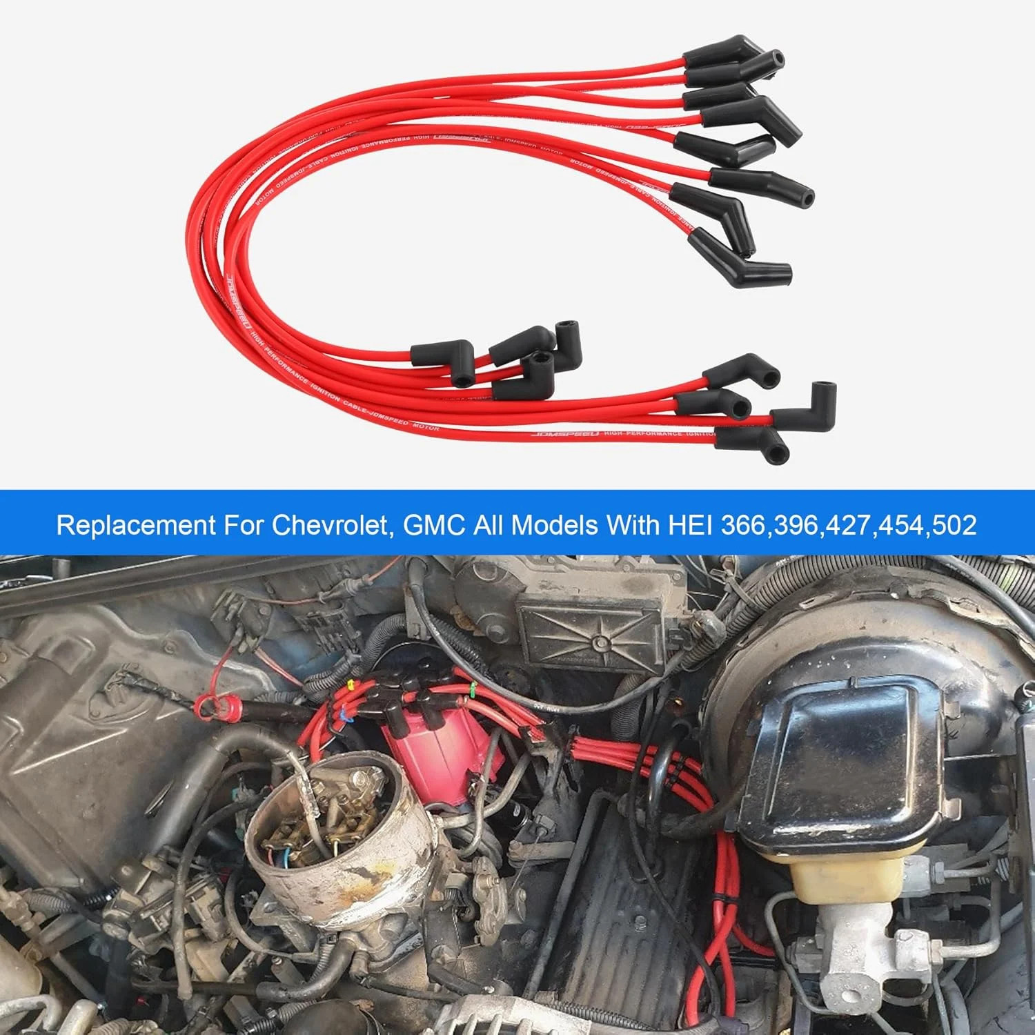JDMSPEED New HEI Red Spiral Core Spark Plug Wires 45 Degree End 396-427-454-502