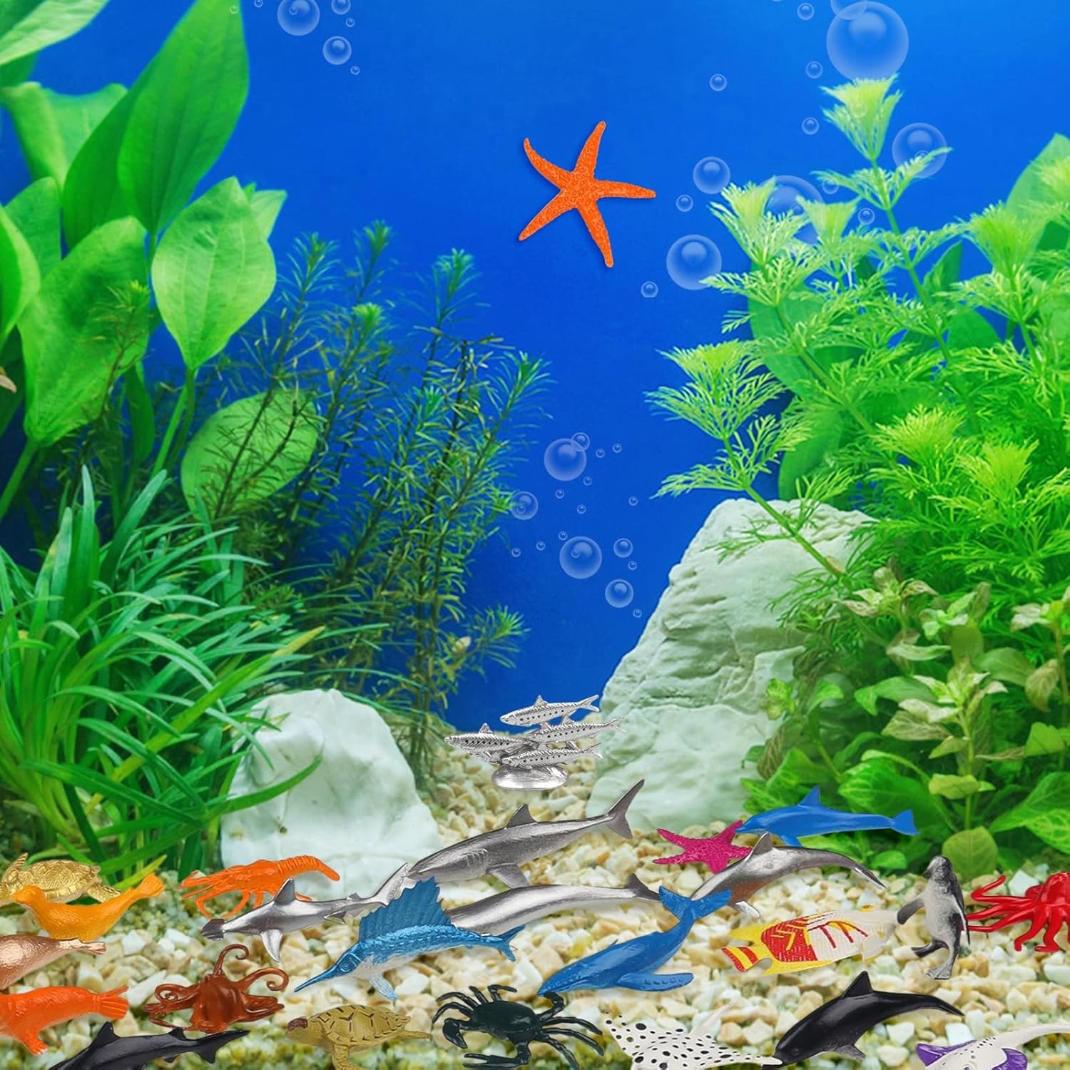 54 Pack Assorted Mini Vinyl Plastic Ocean Sea Animal Figures Toy Set, Realistic