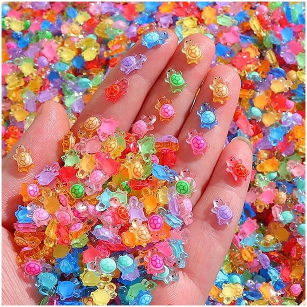 250Pcs Mini Resin Animals Turtles,Tiny Figures Turtle Bulk, Luminous Mini Animal