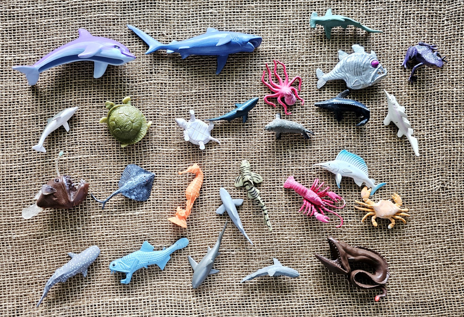 Lot Of 26 Ocean Sea Life Animals 2″ To 5.5″ Fish, Whales, Sharks, Turtles Toys