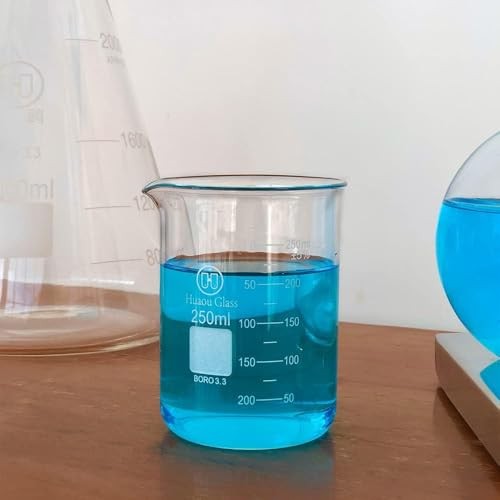 Glass Beakers Set, 50ml 100ml 250ml Lab Glassware Beaker with 50/100/250ml 3pcs