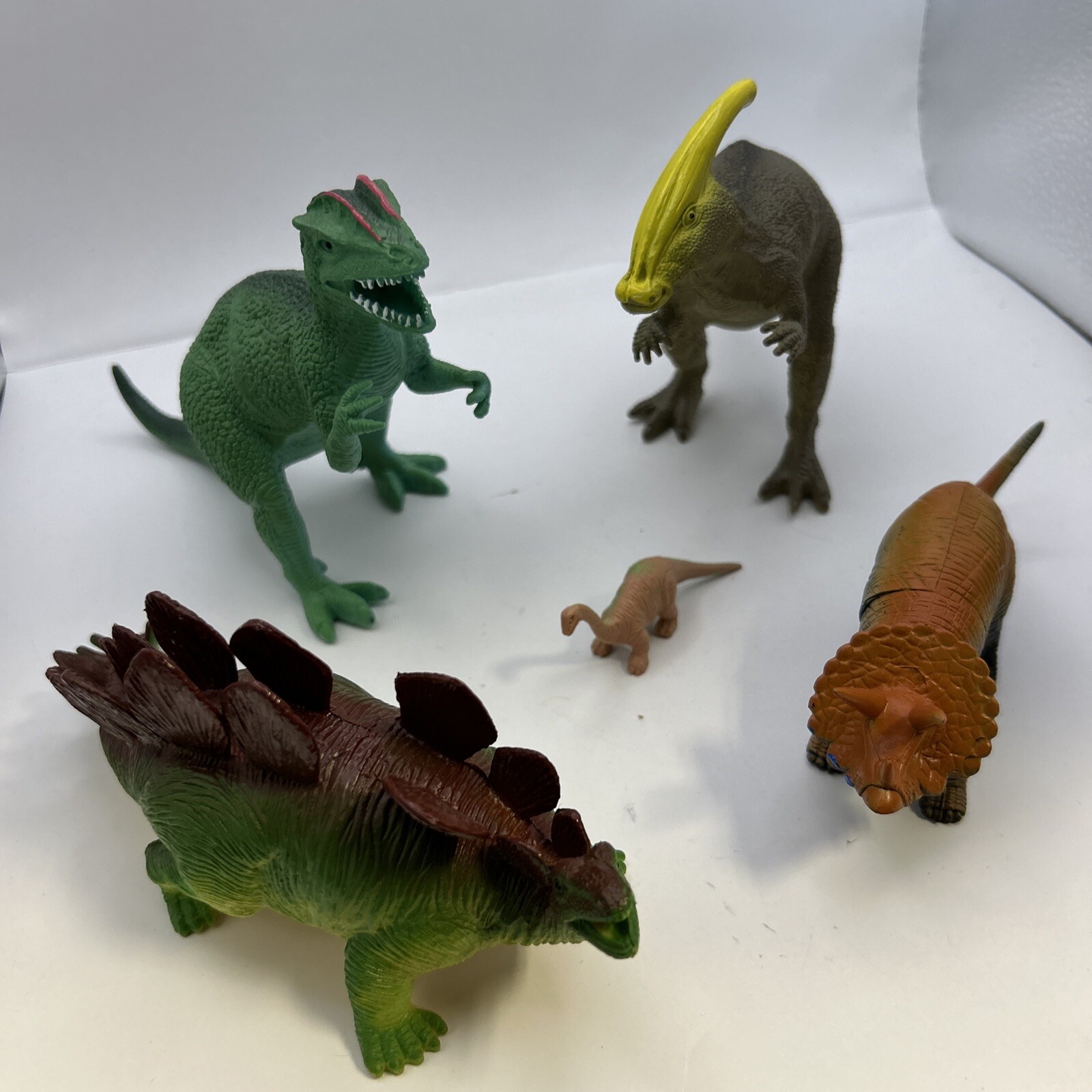 Dilophosaurus Dinosaur Action Figure Hard Plastic Toy 9” And Others Lot Of 5