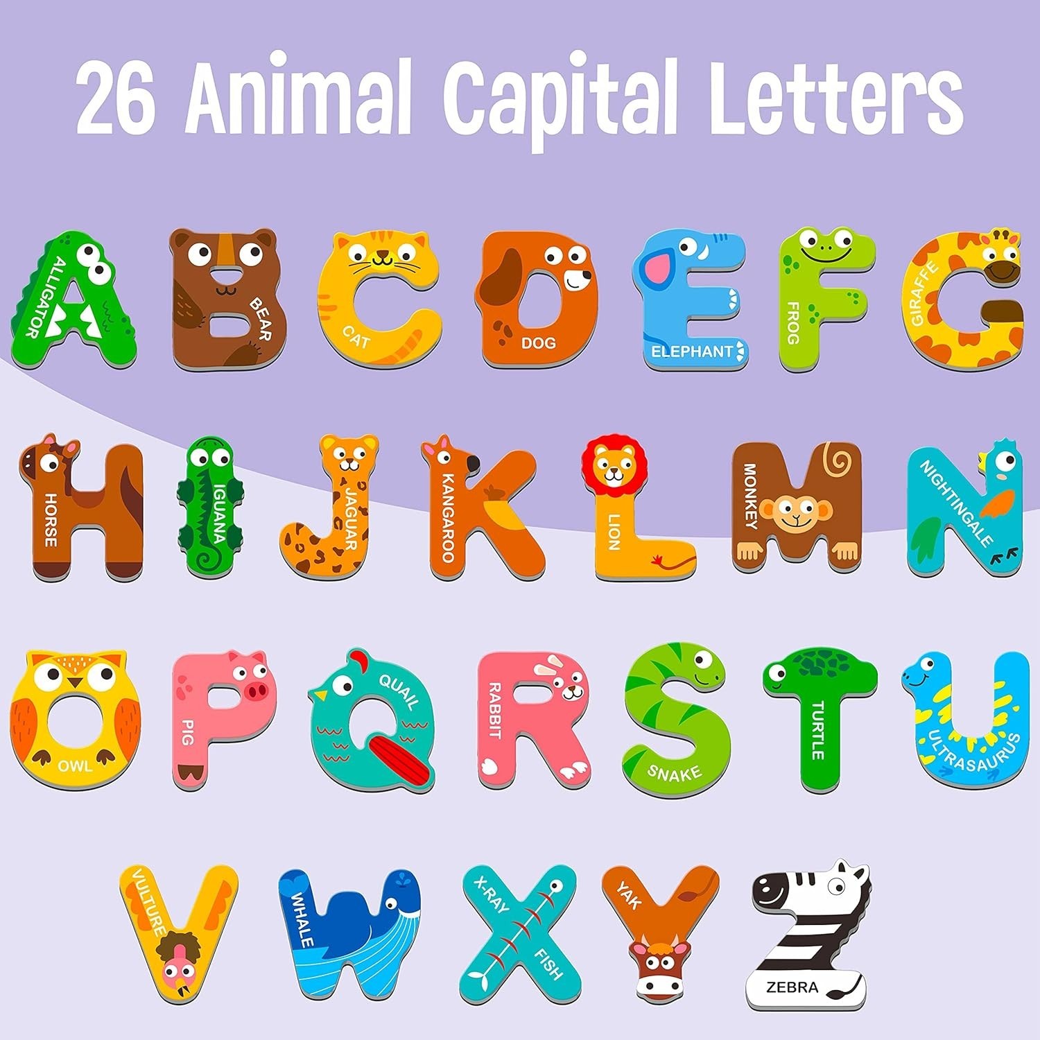 Large Size Magnetic Letters, Cute Animal Alphabet ABC Magnets for Fridge Colo…