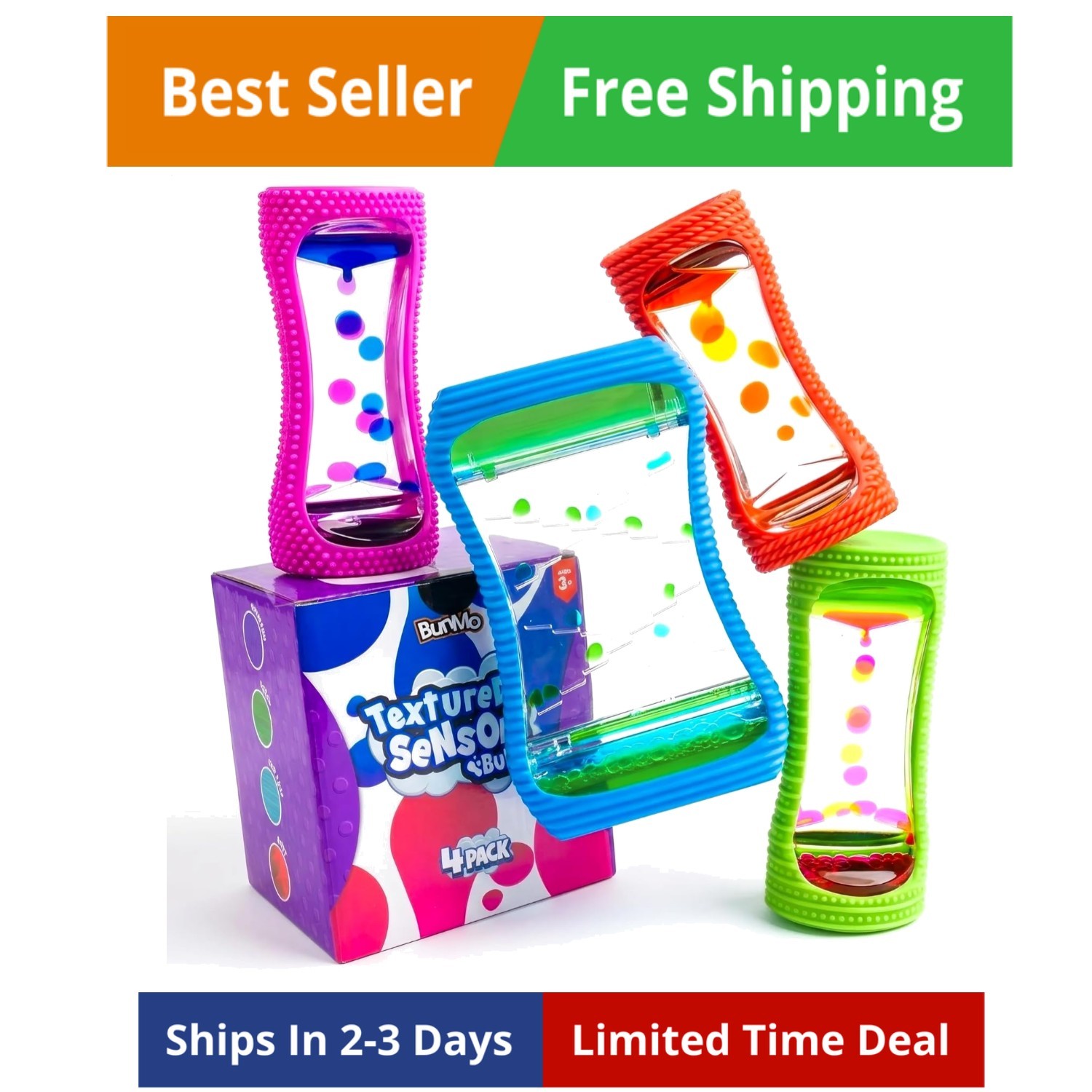 Liquid Motion Bubbler Large Sensory Toy for Kids & Adults 4 Pack – Gentle Fid…