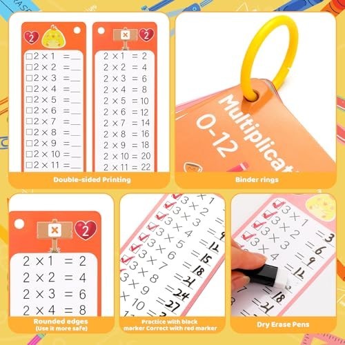 15-Piece Multiplication Flash Cards Set 0-12 + Dry Erase Pens & Rings – Fun Math